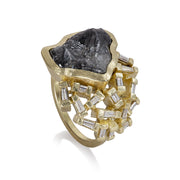 Todd Reed ring with a rough diamond (8.13ctw) and white baguettes (0.37ctw) in 18k yellow gold.